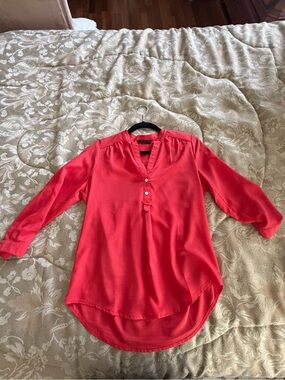 Women’s Red V-Neck Button-Front Blouse